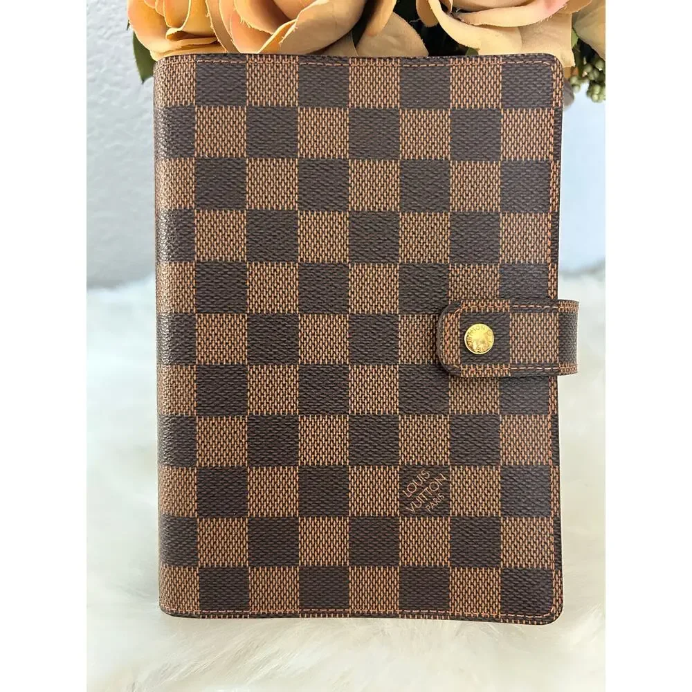 Louis Vuitton Damier Ebene MM Agenda Brown Ring Binder Planner Cover RI0184